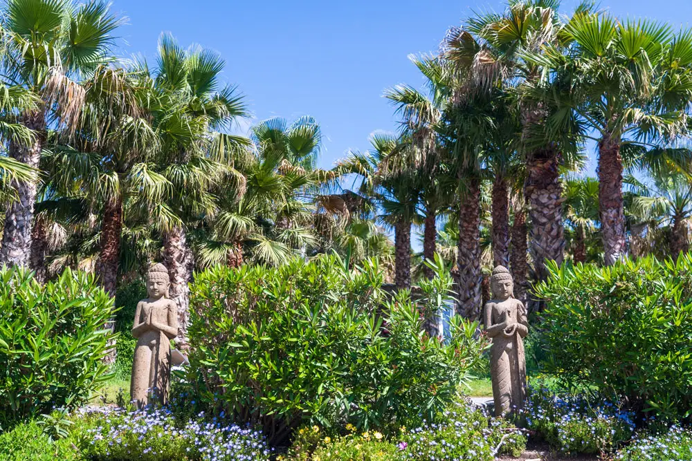 Buddha statues and palm trees – Esterel Caravaning