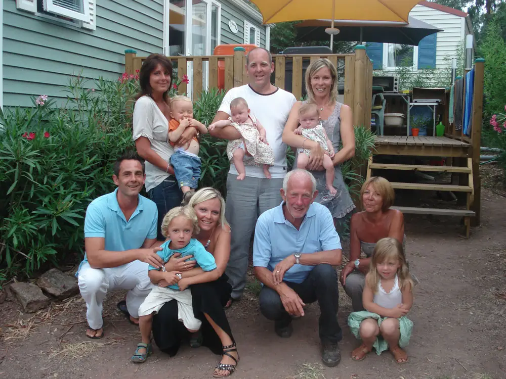 Three generations of the Delmer family on holiday at Esterel Caravaning, loyal guests since 1978