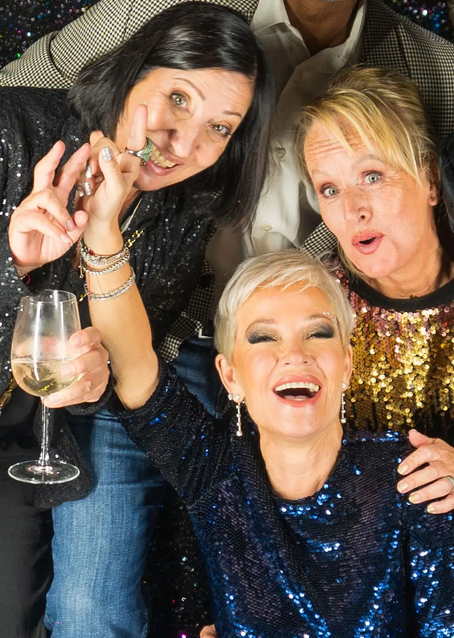 Véro, Sabine and Aurore, the Esterel Caravaning trio at a 50th anniversary celebration evening