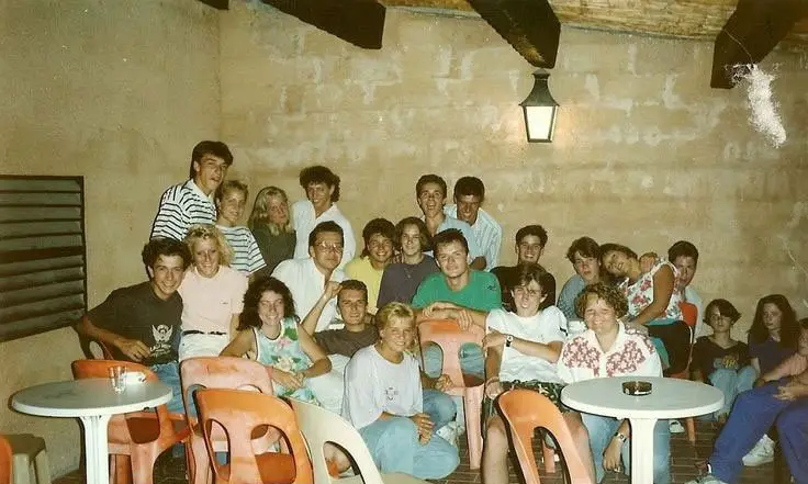 Holidaymakers and entertainers gathered at the Esterel Caravaning clubhouse in the early 1990s
